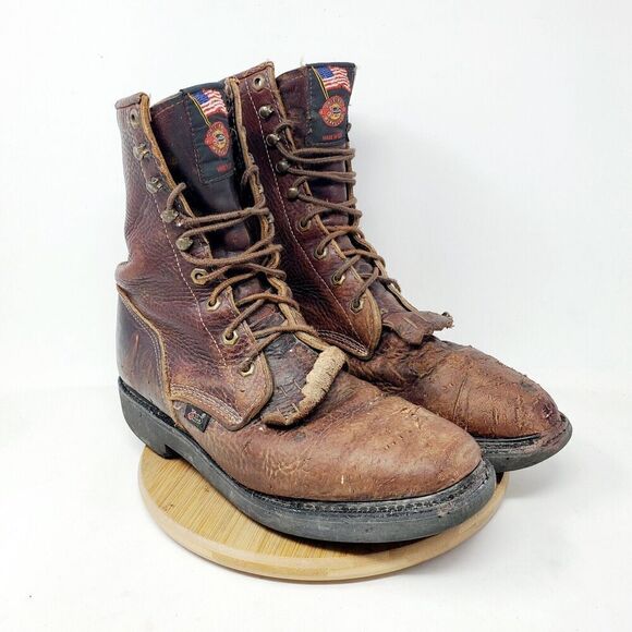 Justin Boots Mens 9 D Brown‎ Leather Conductor Briar 8 Comfort Packer Work Shoes - Picture 2 of 15